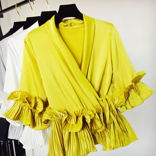 Bluză de damă elegantă cu decolteu în V în mai multe culori