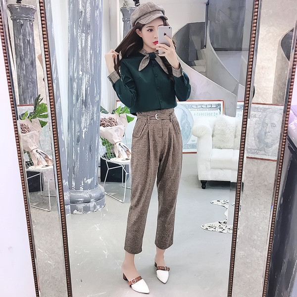 Set de cămașă și pantaloni de damă modern în două culori