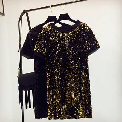 Női blúz hosszú modell flitterekkel, több színben