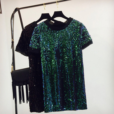 Női blúz hosszú modell flitterekkel, több színben