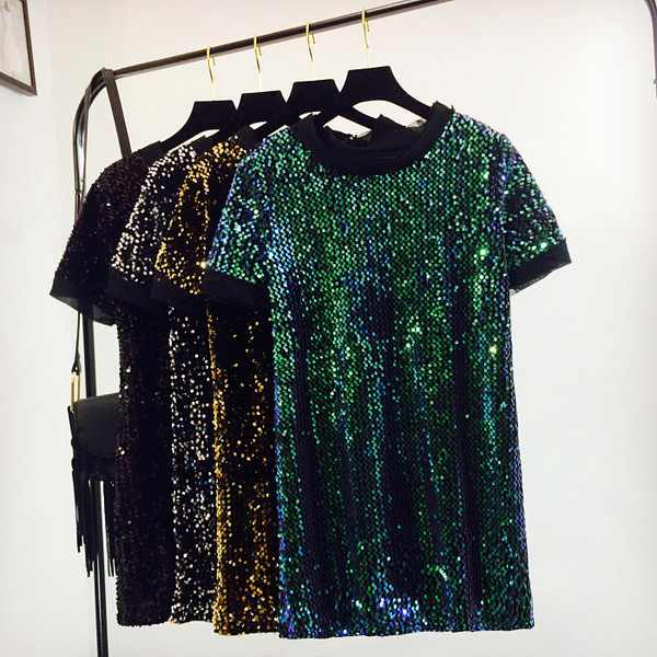 Női blúz hosszú modell flitterekkel, több színben