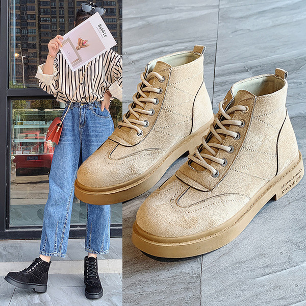 Ghete de dama moderne din piele intoarsa eco cu sireturi in doua culori