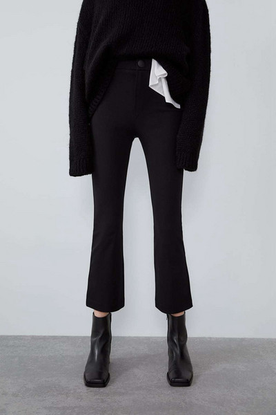 Дамски черен панталон с висока талия тип чарлстон