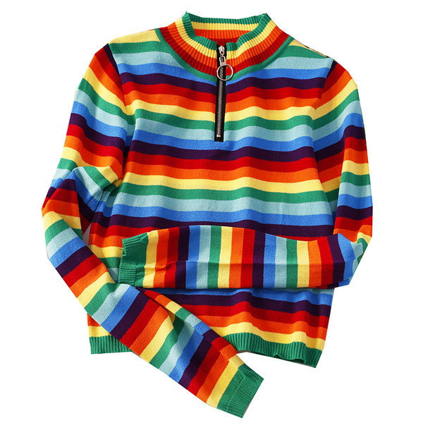 Bluză de damă în dungi cu mâneci lungi și fermoar