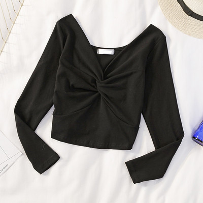 Női rövid blúz több színben V-nyakkal