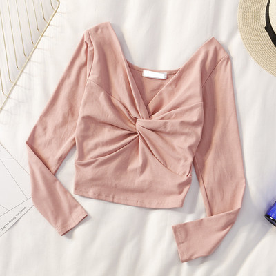 Női rövid blúz több színben V-nyakkal