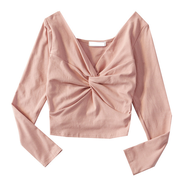 Női rövid blúz több színben V-nyakkal