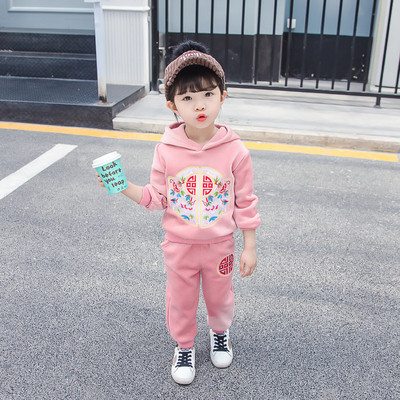 Set copii model nou pentru fete bluza din doua piese cu gluga + pantaloni in doua culori