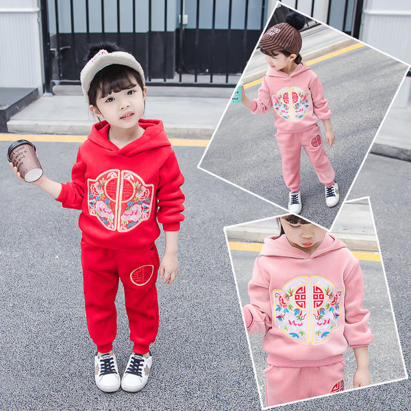 Set copii model nou pentru fete bluza din doua piese cu gluga + pantaloni in doua culori