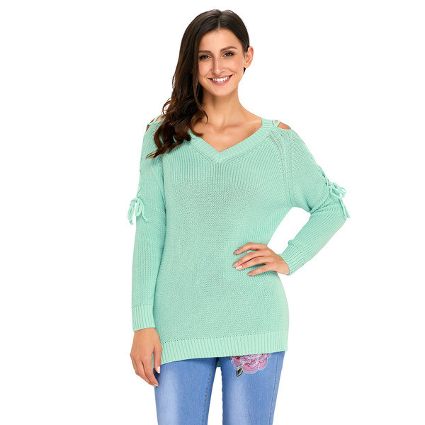 Μοντέρνο γυναικείο πουλόβερ τ με δεσμούς σε διάφορα χρώματα