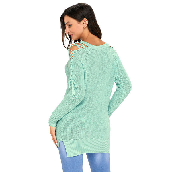 Μοντέρνο γυναικείο πουλόβερ τ με δεσμούς σε διάφορα χρώματα