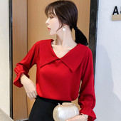 Elegáns női ing piros színben, spitz nyakkivágással