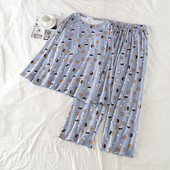 Pijamale de damă de toamnă cu model colorat în albastru, roz și alb