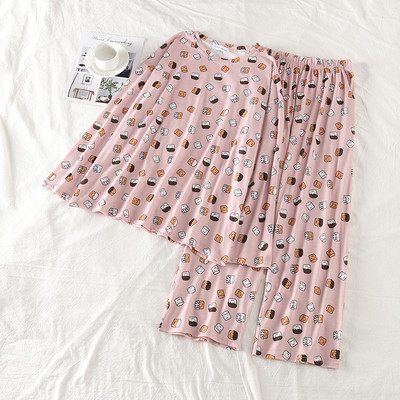 Pijamale de damă de toamnă cu model colorat în albastru, roz și alb