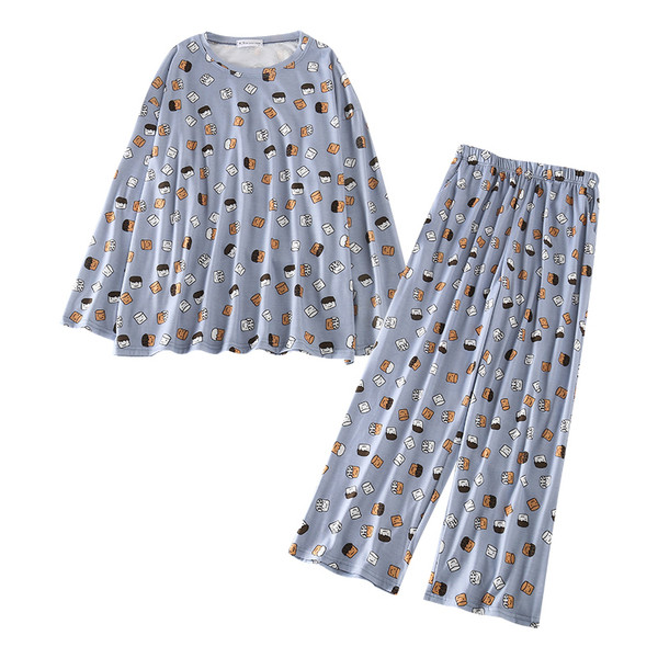 Pijamale de damă de toamnă cu model colorat în albastru, roz și alb