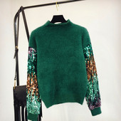 Χειμερινό γυναικείο πουλόβερ  με πούλιες στα μανίκια σε τρία χρώματα