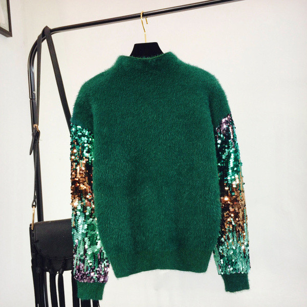 Χειμερινό γυναικείο πουλόβερ  με πούλιες στα μανίκια σε τρία χρώματα