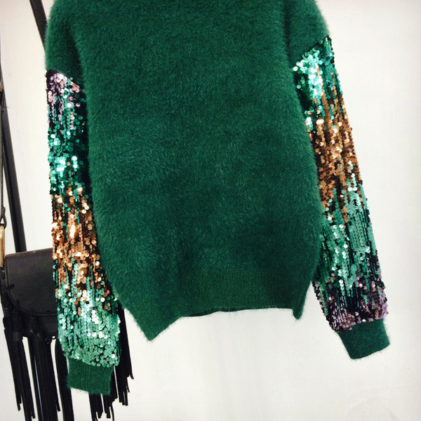 Χειμερινό γυναικείο πουλόβερ  με πούλιες στα μανίκια σε τρία χρώματα