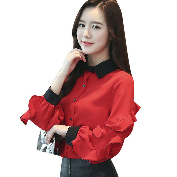 Aktuális női ing fehér és piros színben, klasszikus gallérral