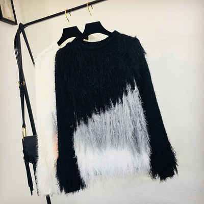 Modern női téli pulóver kerek nyakkivágással, fehér és fekete színben