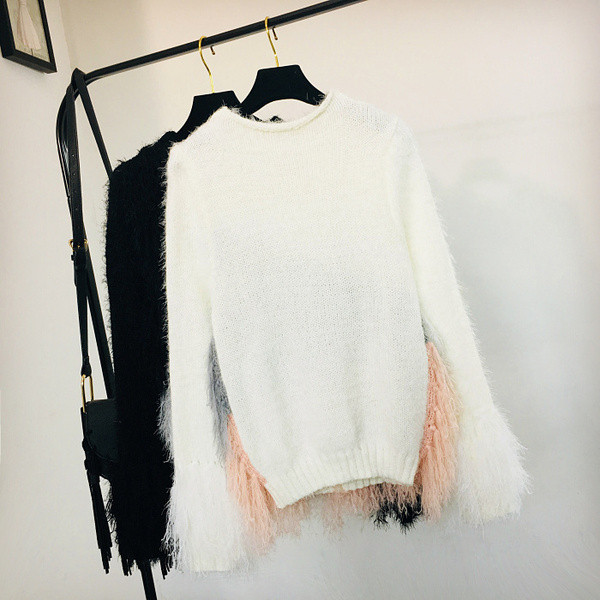 Modern női téli pulóver kerek nyakkivágással, fehér és fekete színben