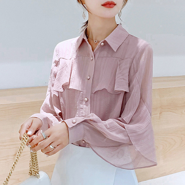 Aktuális női ing klasszikus gallérral, rózsaszínben