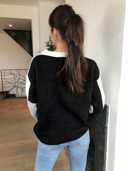 Pulover de damă modern cu decolteu O și mâneci lungi