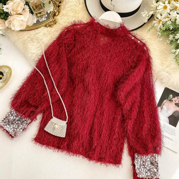 Modern női pulóver szalaggal és flitterekkel több színben