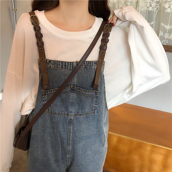 Salopetă lungă de damă casual din denim de culoare albastră