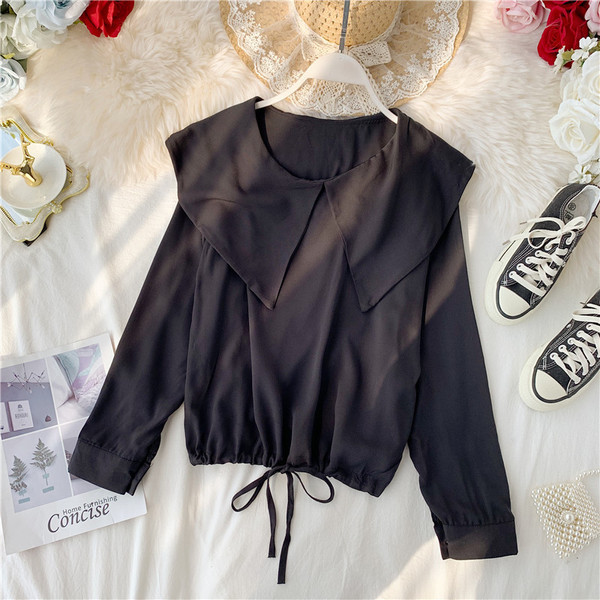 Μοντέρνα γυναικεία μπλούζα με μακριά μανίκια και κορδόνια σε διάφορα χρώματα