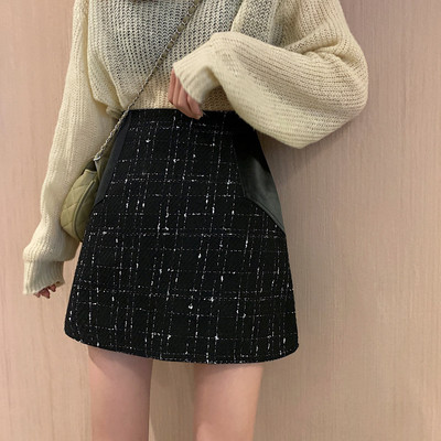 Női modern kockás szoknya két színben, magas derékkal