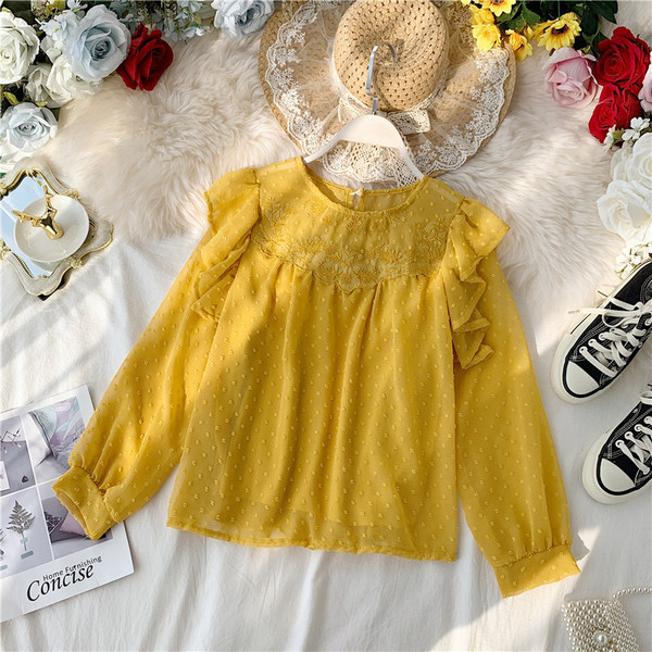 Modern női blúz, hosszú ujjú, O-nyakú több színben