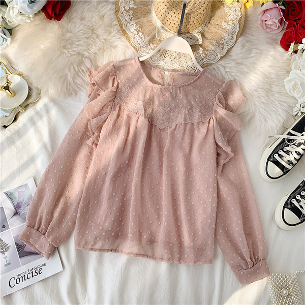 Modern női blúz, hosszú ujjú, O-nyakú több színben