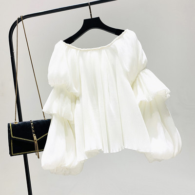 Γυναικεία κομψή μπλούζα με λαιμόκοψη και φαρδιά μανίκια σε δύο χρώματα