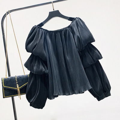 Γυναικεία κομψή μπλούζα με λαιμόκοψη και φαρδιά μανίκια σε δύο χρώματα