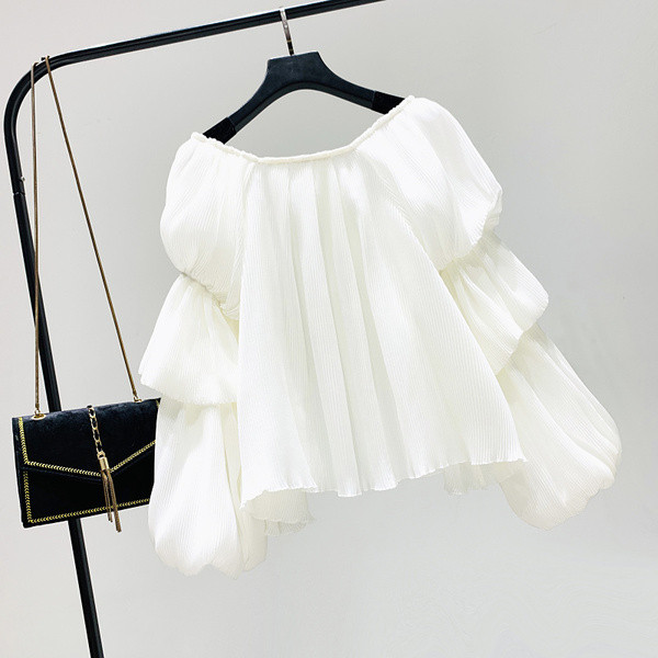 Γυναικεία κομψή μπλούζα με λαιμόκοψη και φαρδιά μανίκια σε δύο χρώματα