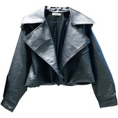 Női bőrdzseki spitz nyakkivágással, fekete színben