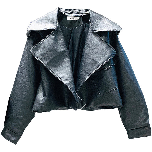 Női bőrdzseki spitz nyakkivágással, fekete színben