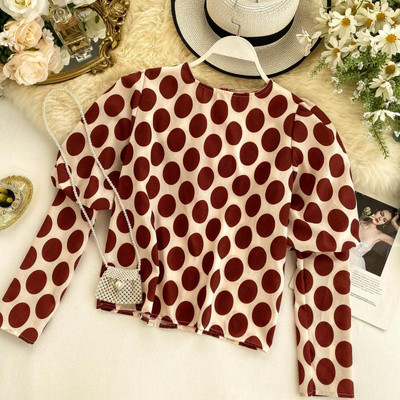 Modern női pöttyös blúz O-nyakkal, többféle színben