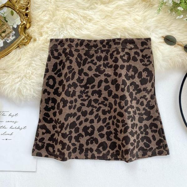 Fusta casual de dama cu imprimeu leopard cu talie inalta