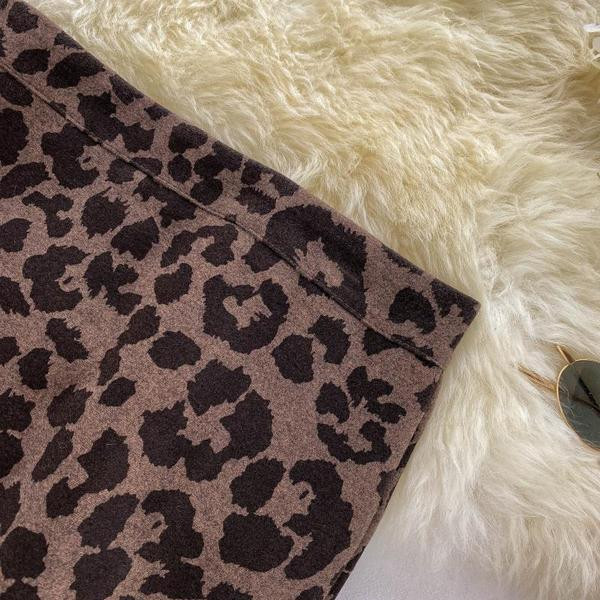 Fusta casual de dama cu imprimeu leopard cu talie inalta