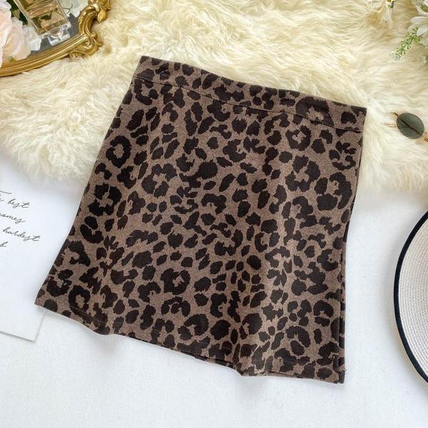 Fusta casual de dama cu imprimeu leopard cu talie inalta