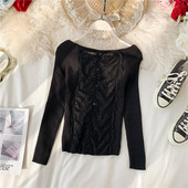 Modern női blúz csipkével és hosszú ujjú fekete színben