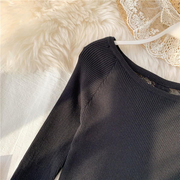 Modern női blúz csipkével és hosszú ujjú fekete színben