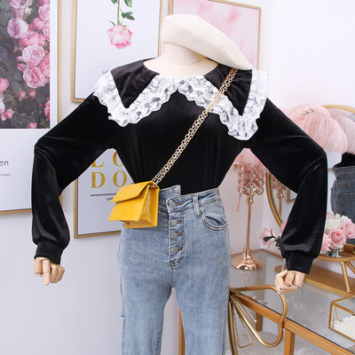 Új modell női blúz O-nyakú bársony nyakkivágással több színben