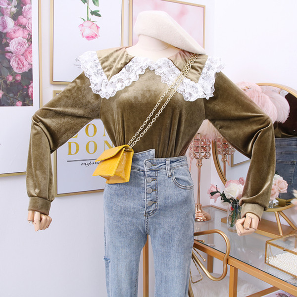 Új modell női blúz O-nyakú bársony nyakkivágással több színben