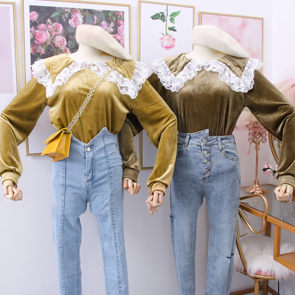 Új modell női blúz O-nyakú bársony nyakkivágással több színben