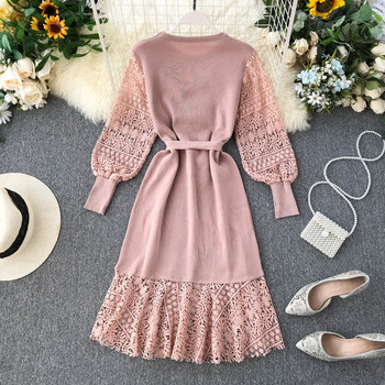 Modern női ruha csipke elemmel és O-nyakkal