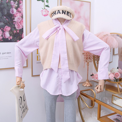 Új modell csíkos női ing + mellény három színben