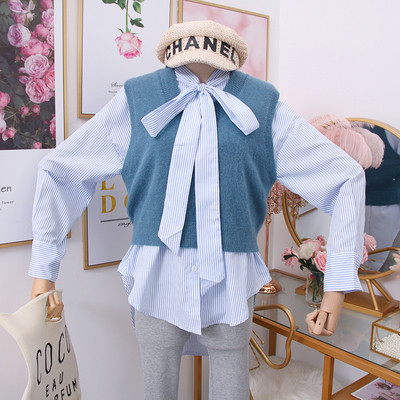 Új modell csíkos női ing + mellény három színben